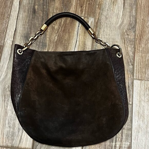 Michael Kors STANTHORPE Suede Leather Shoulder Bag Purse Coffee - Picture 1 of 3